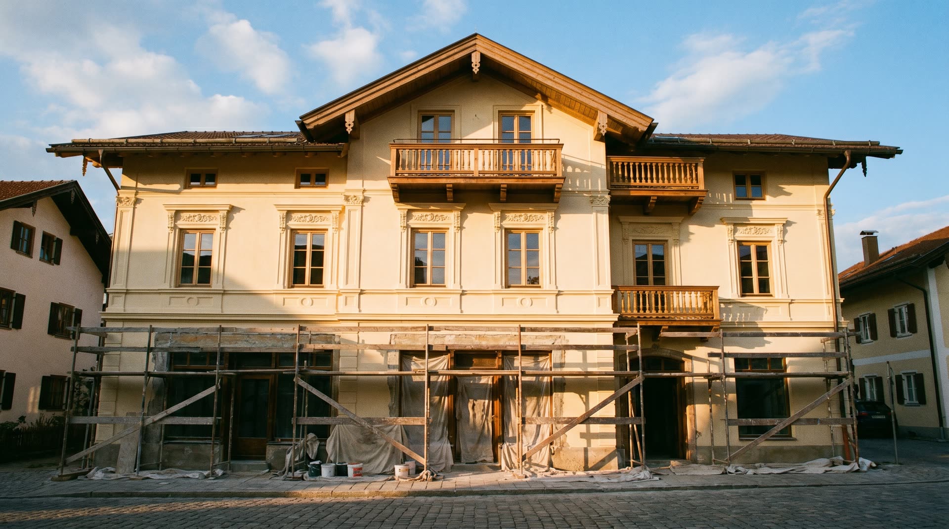 Fassadensanierung mit Gerüst — Bayerisches Wohnhaus
