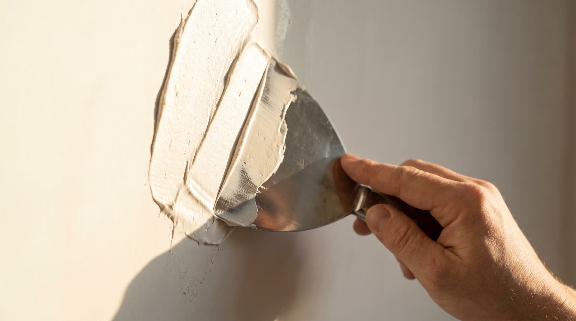 Spachteltechnik — Hand mit Spachtel auf Wandputz